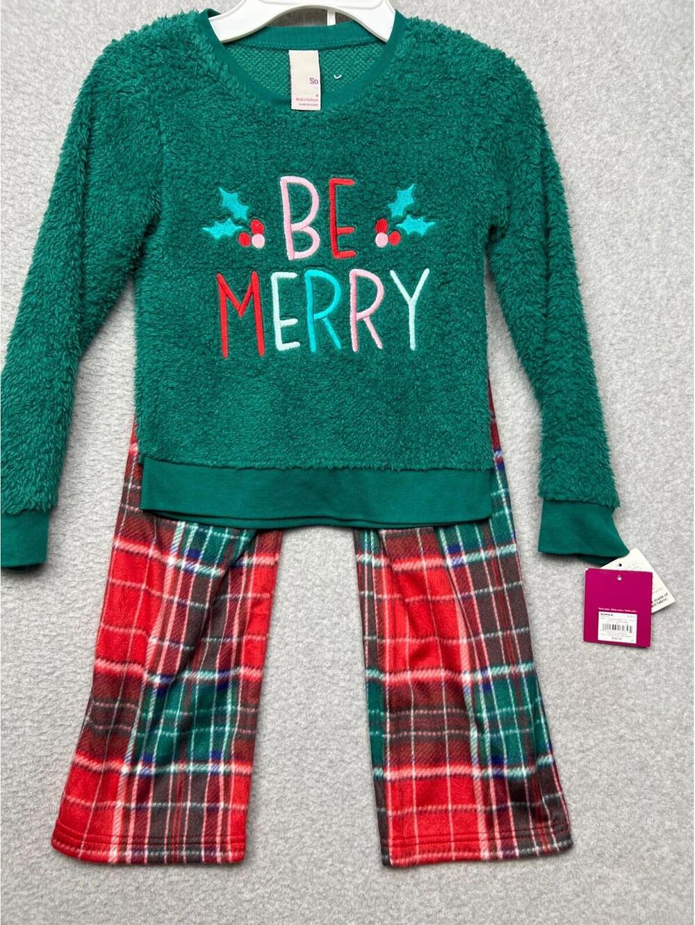 Be Merry Fleece2 piece Pajama Set 4 /XS Toddler Holiday Plaid Comfort Lounge